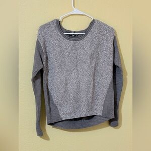 ATHLETA Wool Blend Melange Sweater M Thumbholes Taupe Gray Knit Pullover Cozy